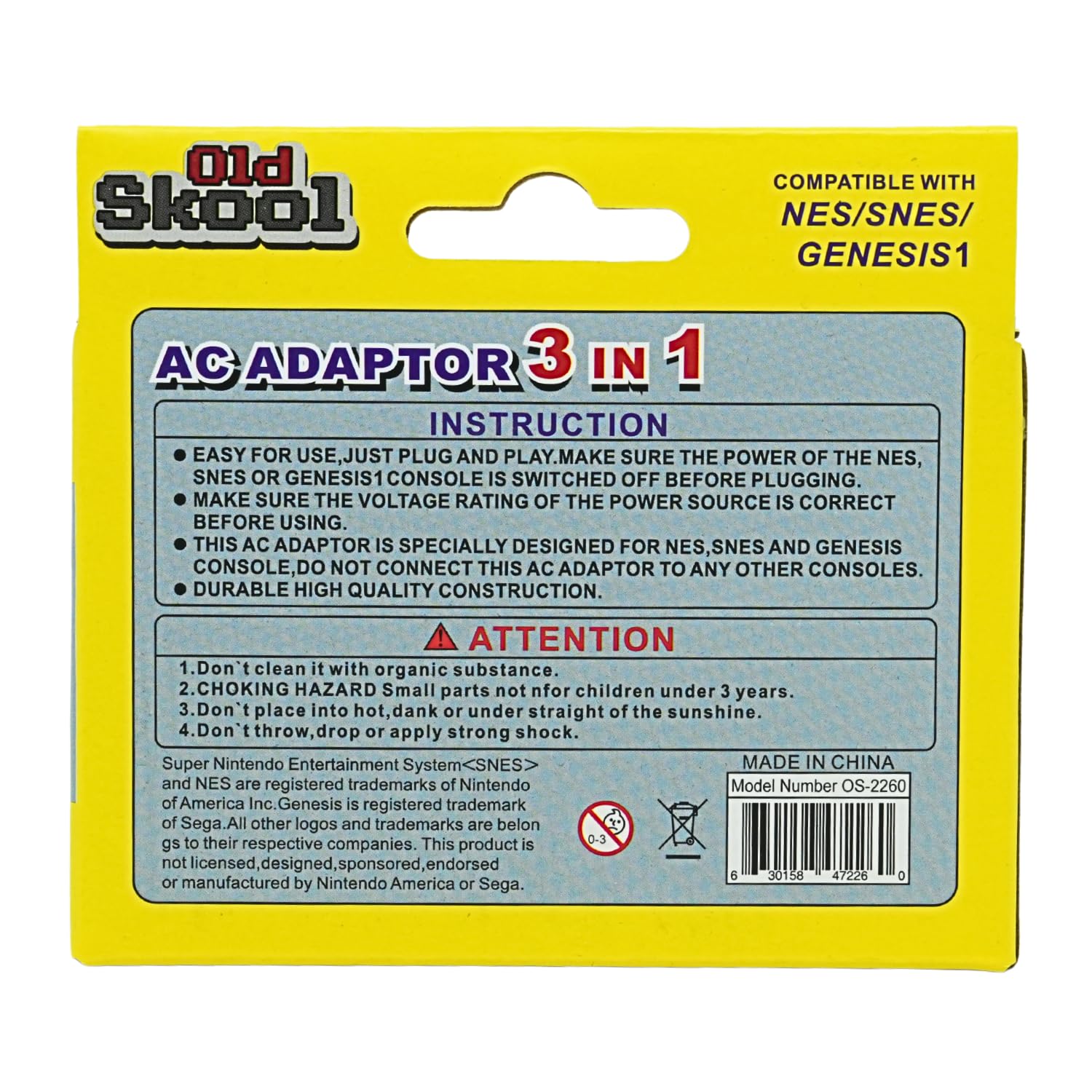 Amazon.com: Old Skool 3 in 1 AC Adapter NES/SNES/GENESIS1 Power